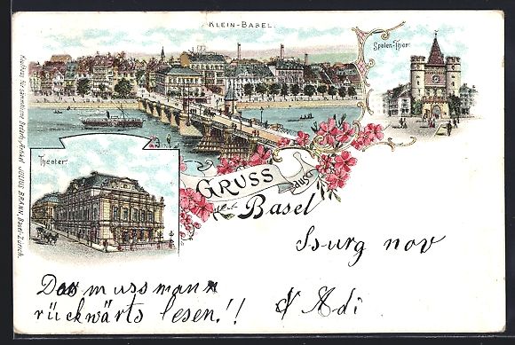 Cartoline postali: Litho Basel, Theater, Spalen-Thor, Panor – Usato da Berlin venduto da bartko-reher