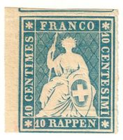 1854  10Rp. Strubel  Kat. Nr. 23A.a postfrisch Kat. 9'500.-
