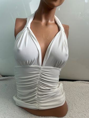 Sexy Top Nackenhalter Weiss Figurbetont Gr M NEU