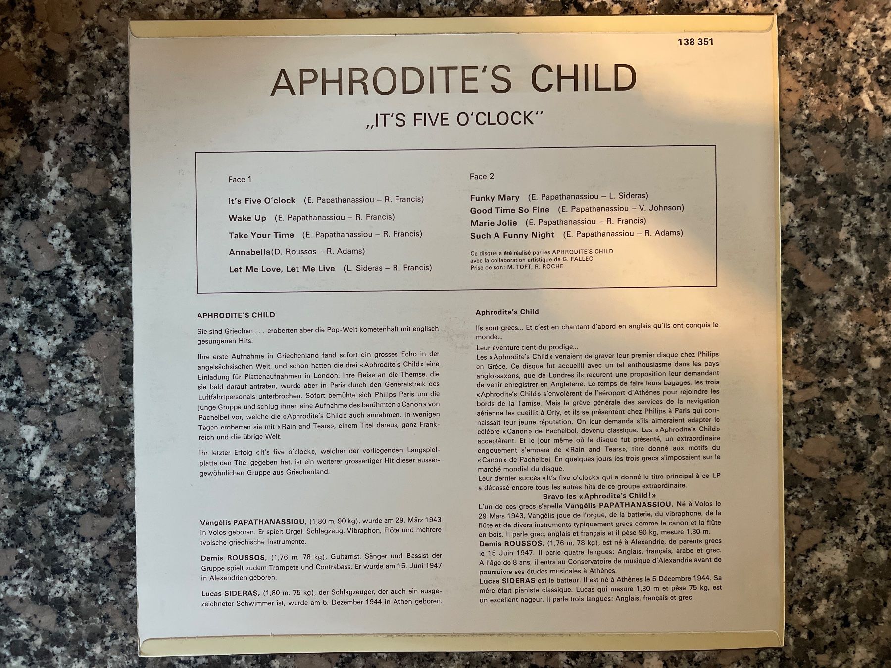 Dischi in vinile: S1551/Aphrodite's Child - It's Five O'Clock – Usato da Frutigen venduto da Philippe_jsp 1