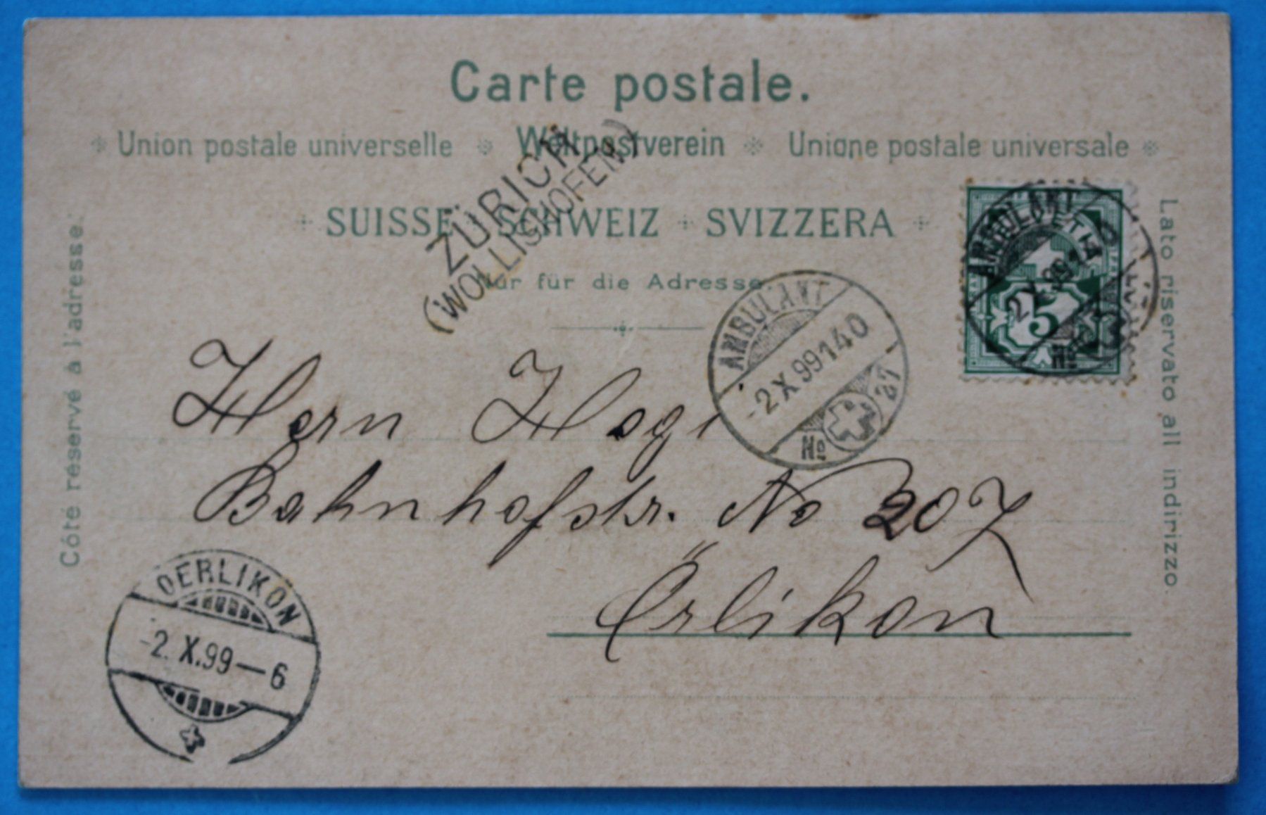 Cartoline postali: ZüRICH - WOLLISHOFEN LITHO AK – Usato da Lotzwil venduto da pirolh 1