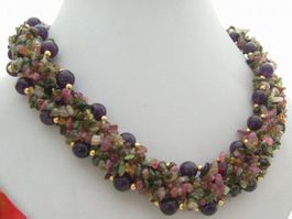 SALE Turmalin Amethyst Halskette Kette Edelstein Collier