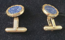 14K Gelbgold Lapis Manschettenknöpfe - Stempel V20 14K G.F.