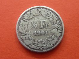 1/2 Fr. 1901  Auflage nur 0,20 Mio.  -  Ungereinigt  -