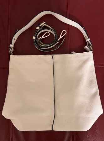 BRIDAS Echtleder-Handtasche/Schultertasche, Creme/Off-white