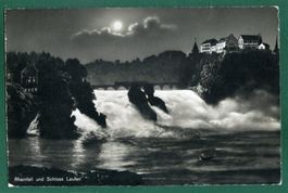 Rheinfall mit Schloss Laufen bei Nacht, 1957, gelaufen