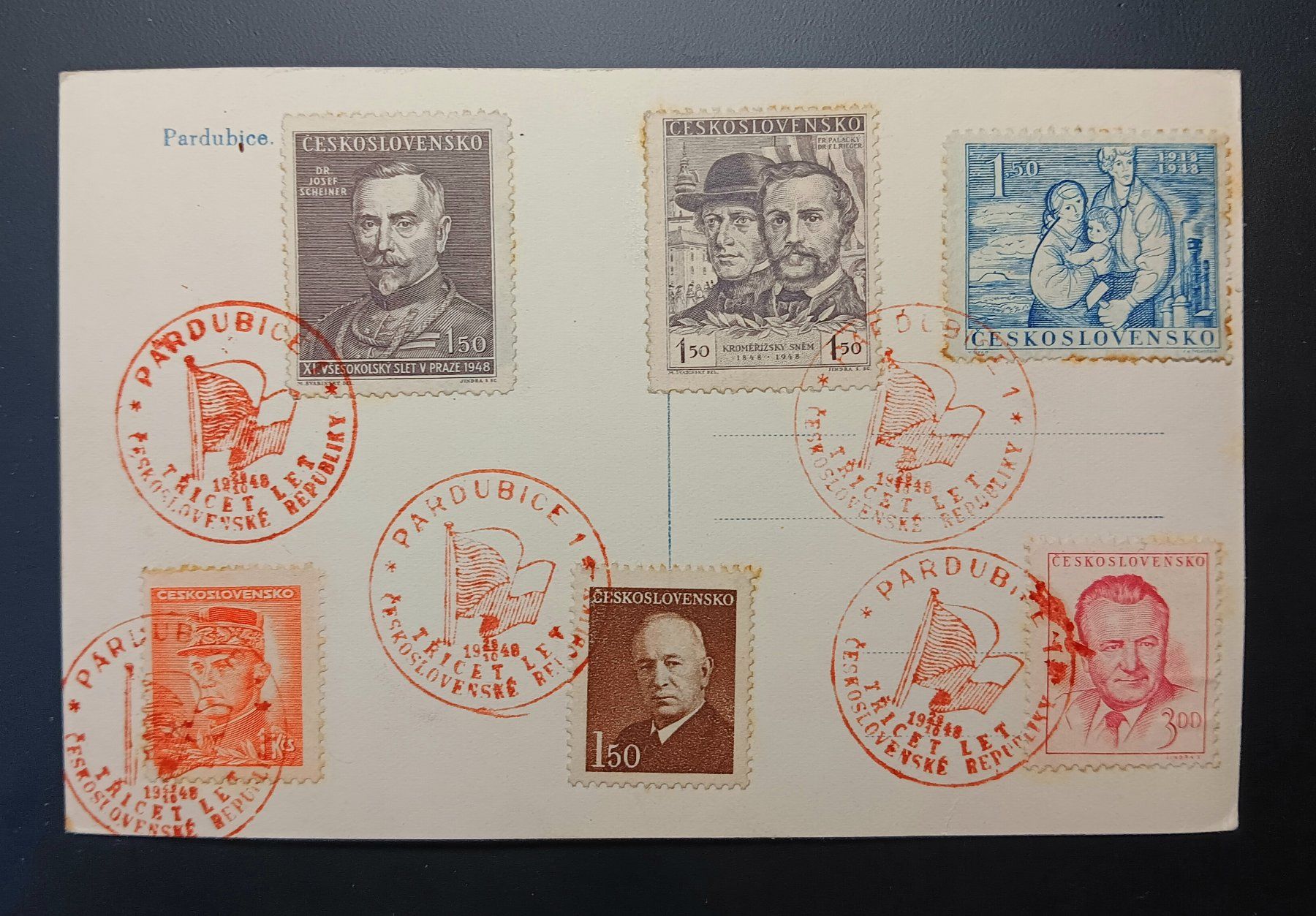 Cartoline postali: TSCHECHOSLOWAKEI PARDUBICE POSTKARTE MIT SONDERSTEMPEL 1948 – Usato da Holderbank AG venduto da DINOS-PHILA