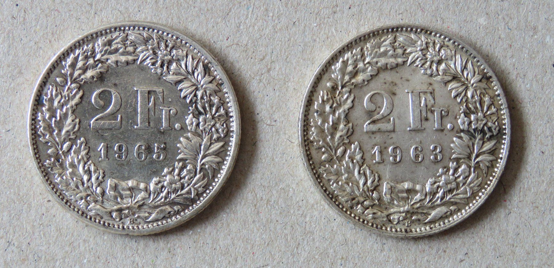 Alle Münzen: 2 x Fr. 2.-  1963 und 1965 – Gebraucht aus Kreuzlingen von Koi4