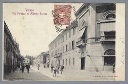 1901, VARESE VIA VERBANO ED ALBERGO EUROPA, ANIMATA