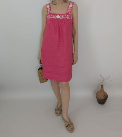 M&S Sommerkleid, pink mit Blumenstickerei, Gr. 38🌸 Leinen 