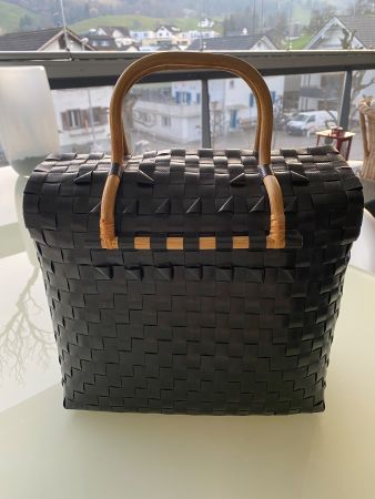 Vintage Handtasche, Korb-Design, schwarz, Top Zustand!