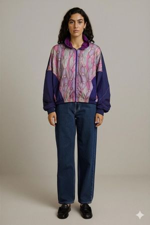 Vintage Energy Zone Windbreaker Jacke - Blau & Lila Muster