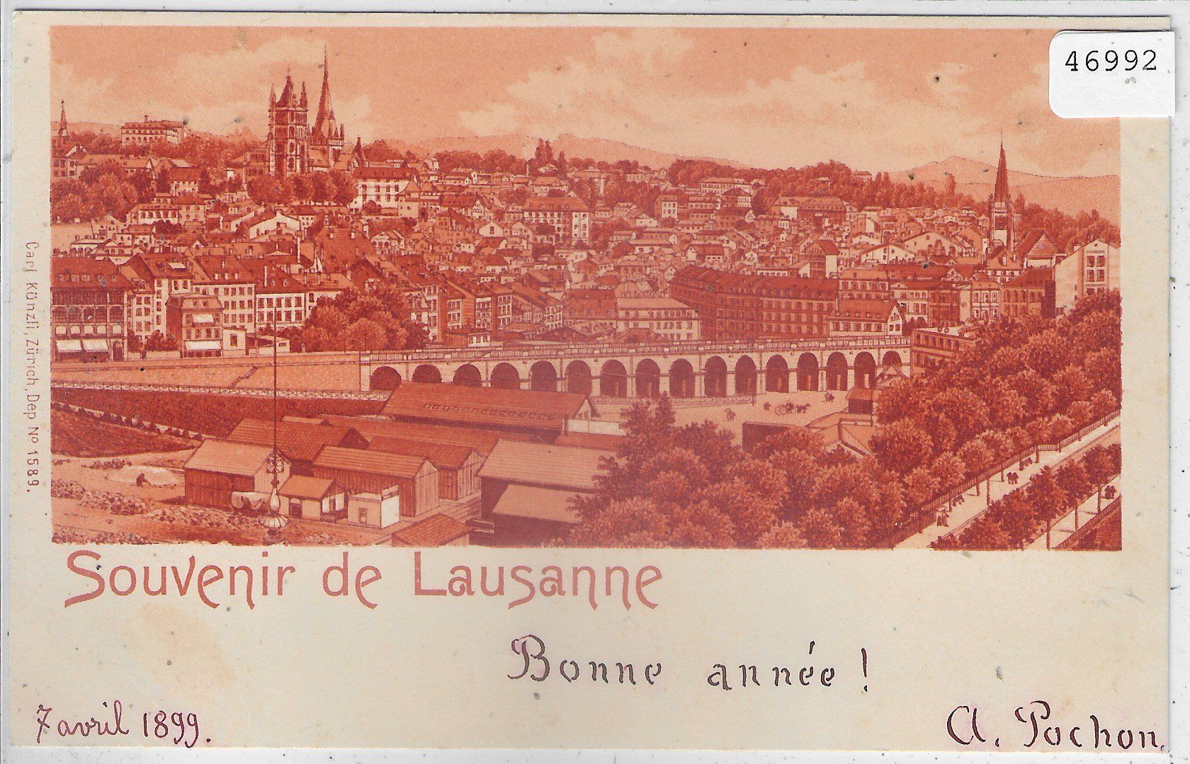 Cartoline postali: Souvenir de Lausanne - Bonne annee – Usato da Ettingen venduto da Kartenplanet