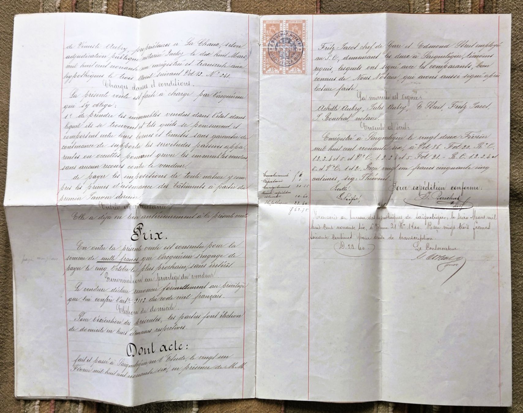 Documenti: Saignelégier Etude Notaire Document 1896 Vente d'Immeuble – Usato da Tavannes venduto da Cire 3