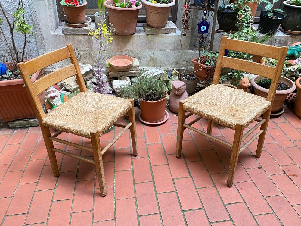 2 Vintage Stuhl, Gartenstuhl aus Holz und Korb Kaufen auf Ricardo