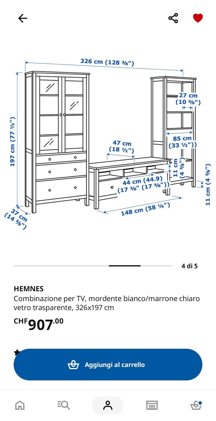 Ikea Mobili TV: Set HEMNES IKEA - mobile TV, libreria e vetrina – Usato da Bellinzona venduto da Skiley99 4