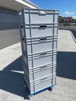 4 Lagerboxen 50 l + 2 Lagerboxen 40 l, mit Rollwagen