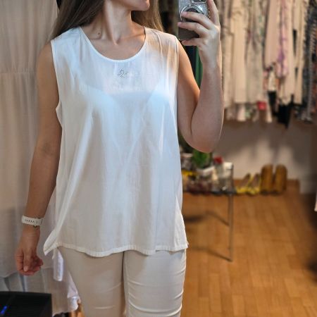 Weiße Bluse 48 leicht elegant ärmellos