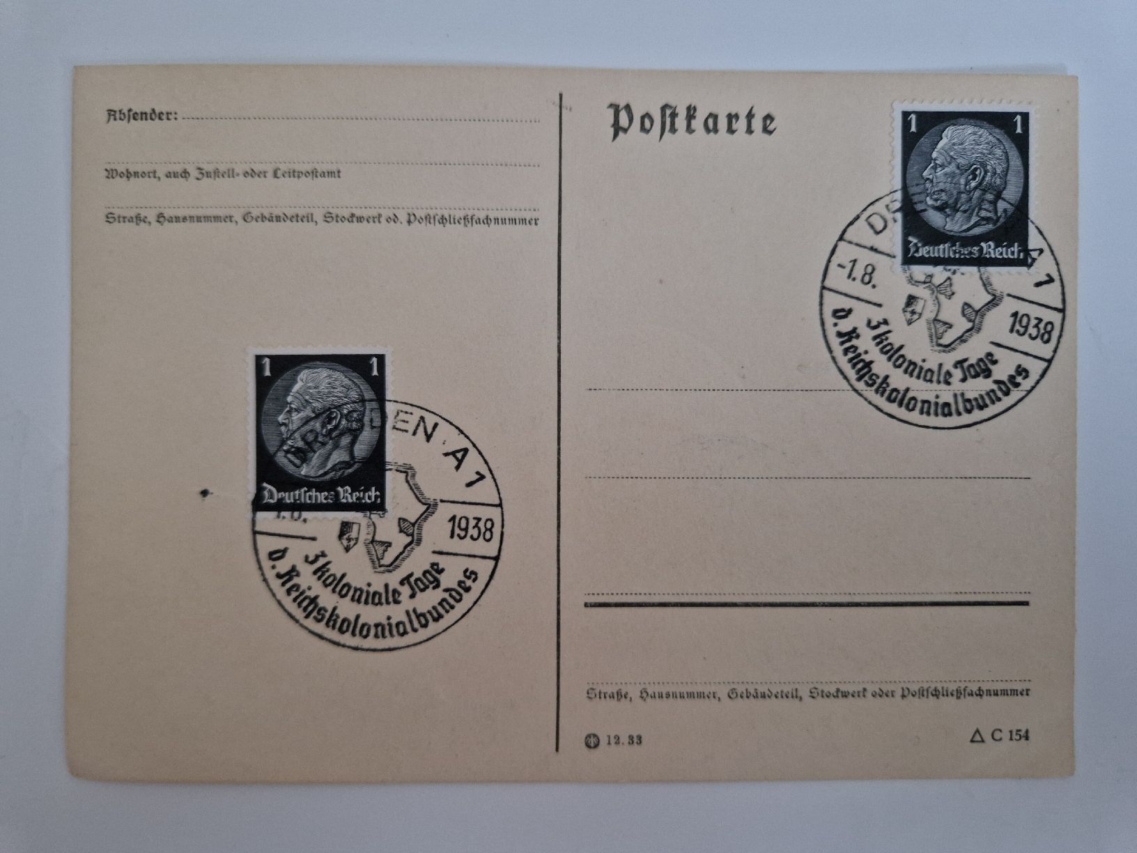 Cartoline postali: Deutsches Reich Postkarte Briefmarke 1938 – Usato da St. Gallen venduto da Enrico_SG