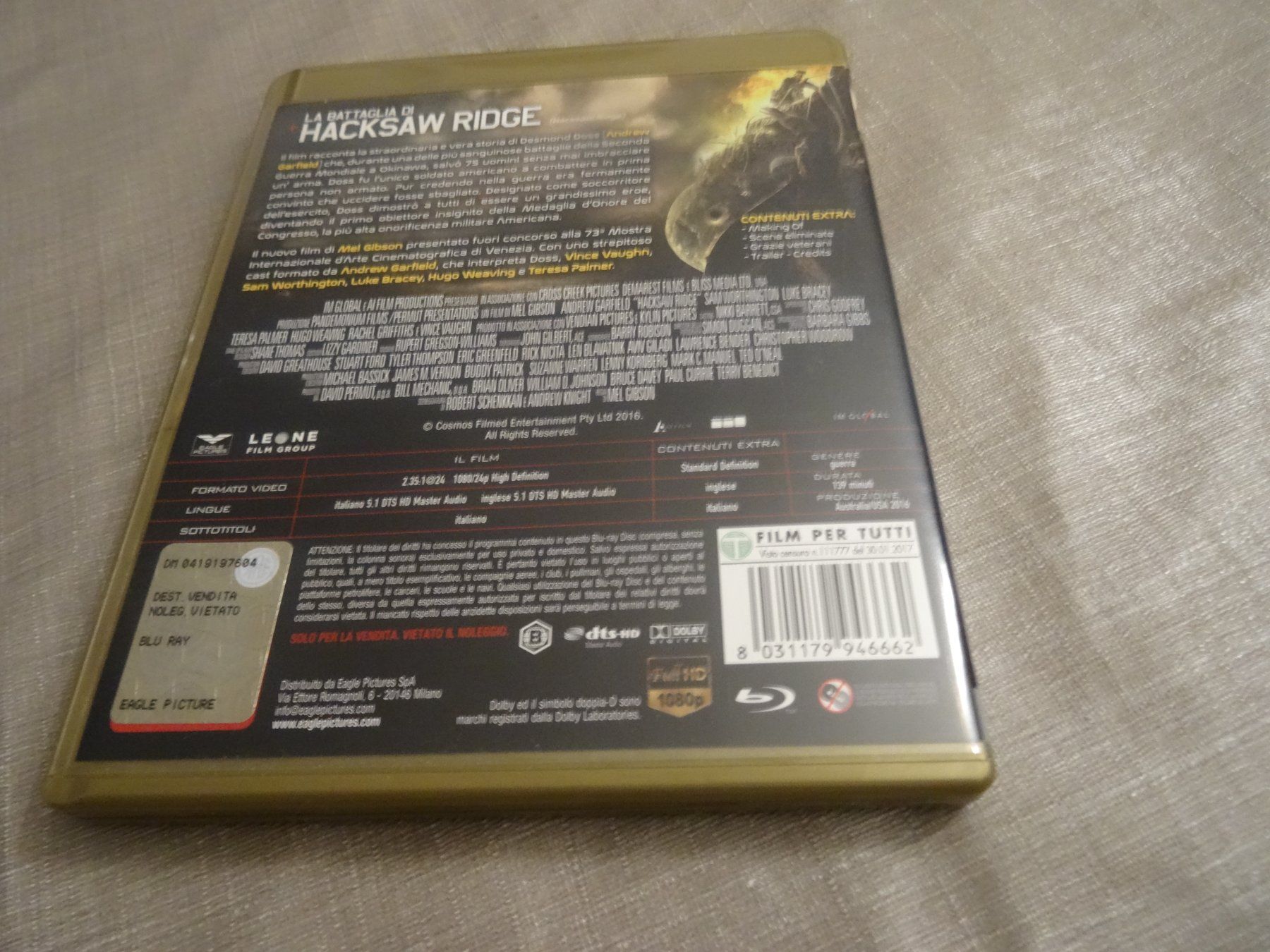 Tutti i DVDs: Hacksaw Ridge Blu-ray ENGLISCH ITALIENISCH – Usato da Olten venduto da Disc-Verkauf 2