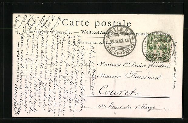 Cartoline postali: AK Motiers, Le collège, 1908 – Usato da Berlin venduto da bartko-reher 1