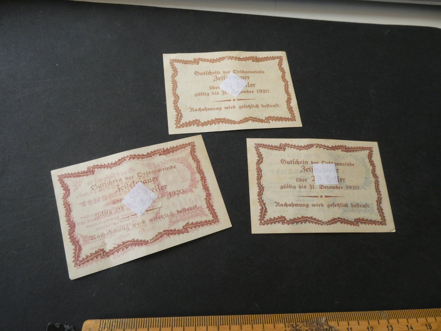 Banknoten: Oesterreich, Zeiselmauer,  3 Notgeldscheine – Gebraucht aus Hinterforst von Rohusri 1