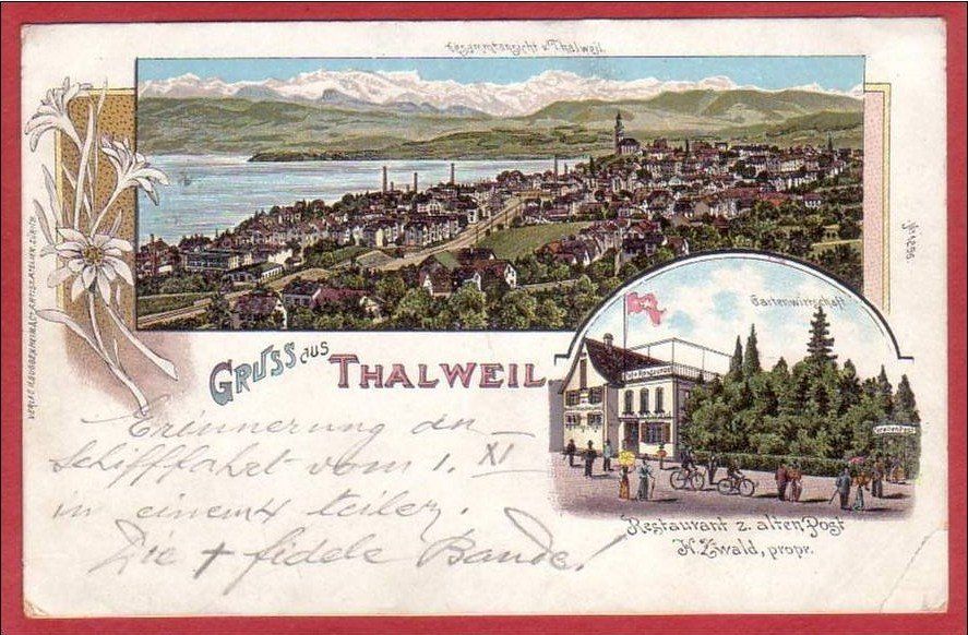 Cartoline postali: THALWIL, THALWEIL, LITHO 1903 – Usato da Grüningen venduto da Kartensammler