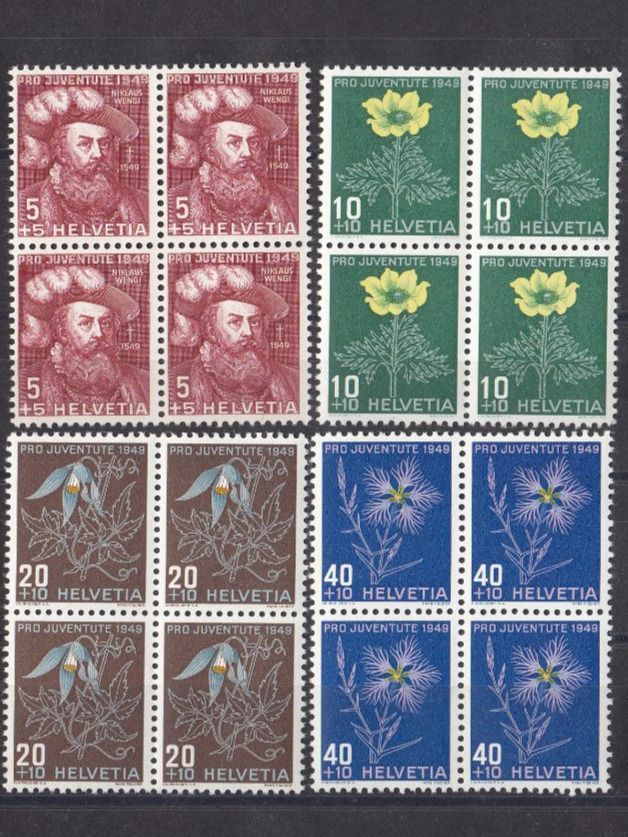 Alle Briefmarken: SBK J129 - J132 im 4er-Block postfrisch – Gebraucht aus Bürglen TG von StampGraf
