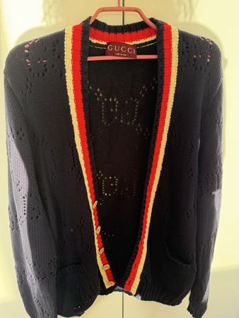 Original Gucci Strickjacke blau mit Logo-Muster  