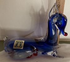 Murano Glas Rehkitz, blau/rot, Echt Handarbeit, Top Zustand