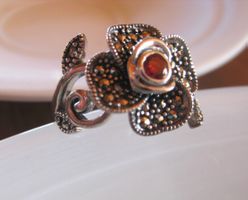 VINTAGE S.925° GRANATST.RING MP 18, UMSTELLBAR, HANDARBEIT
