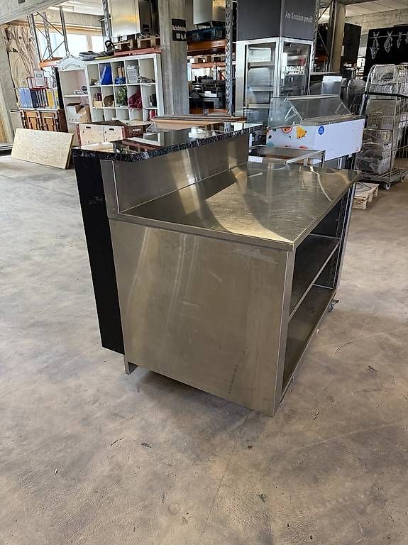 Allestimento di negozi e stand fieristici:  Chromstahl-Bar-/Arbeitstisch Gastro Marmor – Usato da Burgdorf venduto da dkwhummel 2