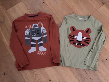 Boys Long Sleeve Shirts 134/140, Robot & Tiger, Cool!