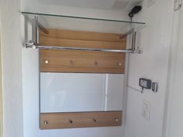 hochwertige Garderobe und Schuhschrank Holz, Weissglas