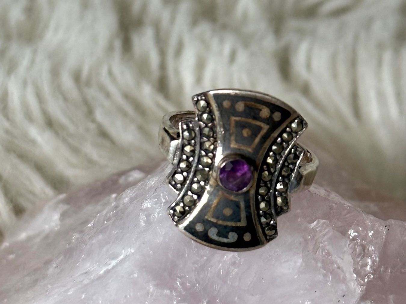Anelli: Vintage Silberring 925 mit lila Stein – Usato da Istighofen venduto da Ringparadies