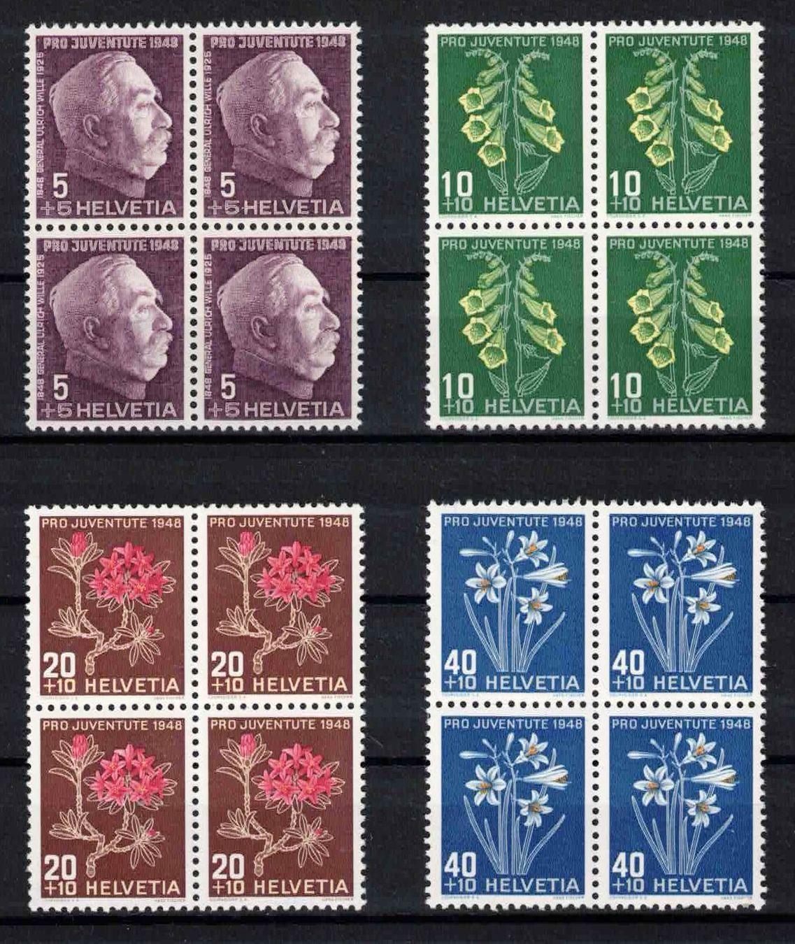 Alle Briefmarken: Pro Juventute 1948 im 4er-Block, postfrisch ** – Neu (gemäss Beschreibung) aus Nuglar von Stamp88
