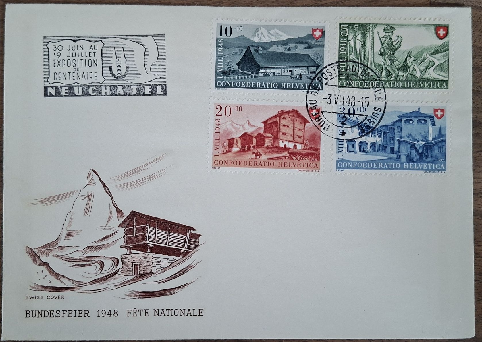 Tutti i francobolli: Pro Patria 1948 P2 + 50.- Illustration  – Usato da Balgach venduto da SIMEON27