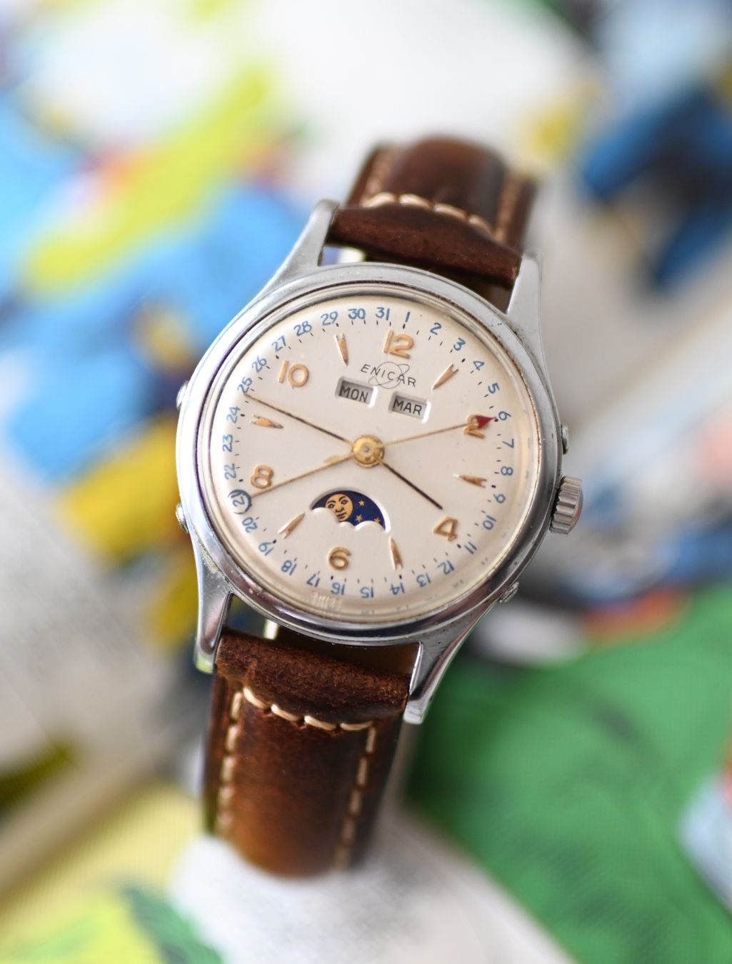 Enicar Orologi: ENICAR Mondphase-Vollkalender Ref. 132 – Usato da Bern venduto da DasSpaghett