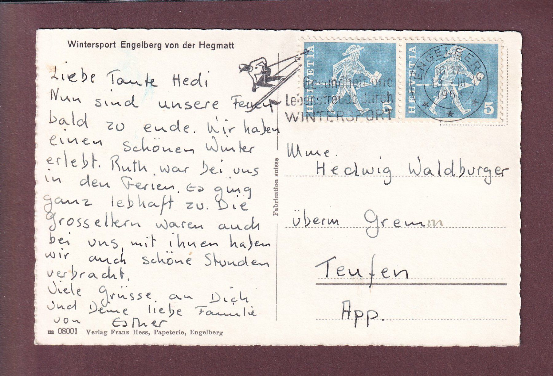 Cartoline postali: ENGELBERG von der Hegmatt - 1963 – Usato da Pully venduto da nicecards 1
