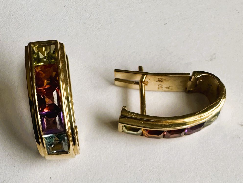 Creolen mit bunten Edelsteinen 18Karat Gelbgold 3
