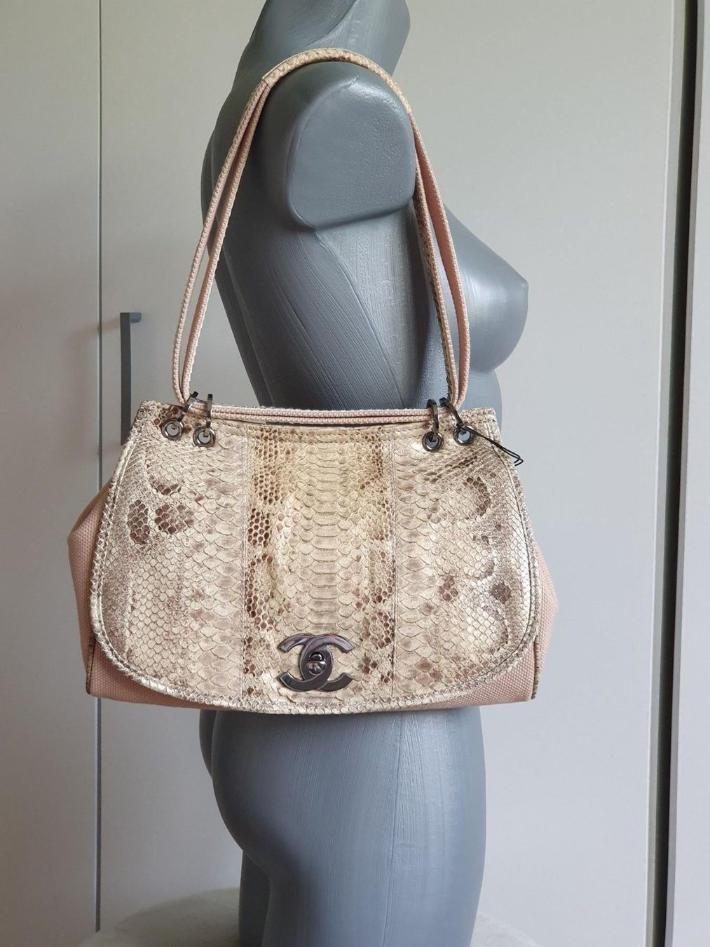 Chanel Borse da donna: CHANEL Python Hand Tasche Creme CC Logo! – Usato da Wängi venduto da Pambola