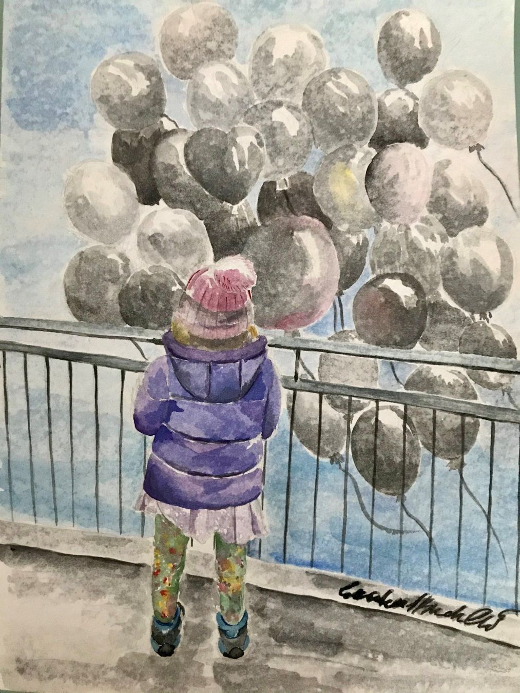 Gemälde: Gemälde „Mädchen und Luftballons"-sig. – Neu (gemäss Beschreibung) aus Laufen von flowerfan