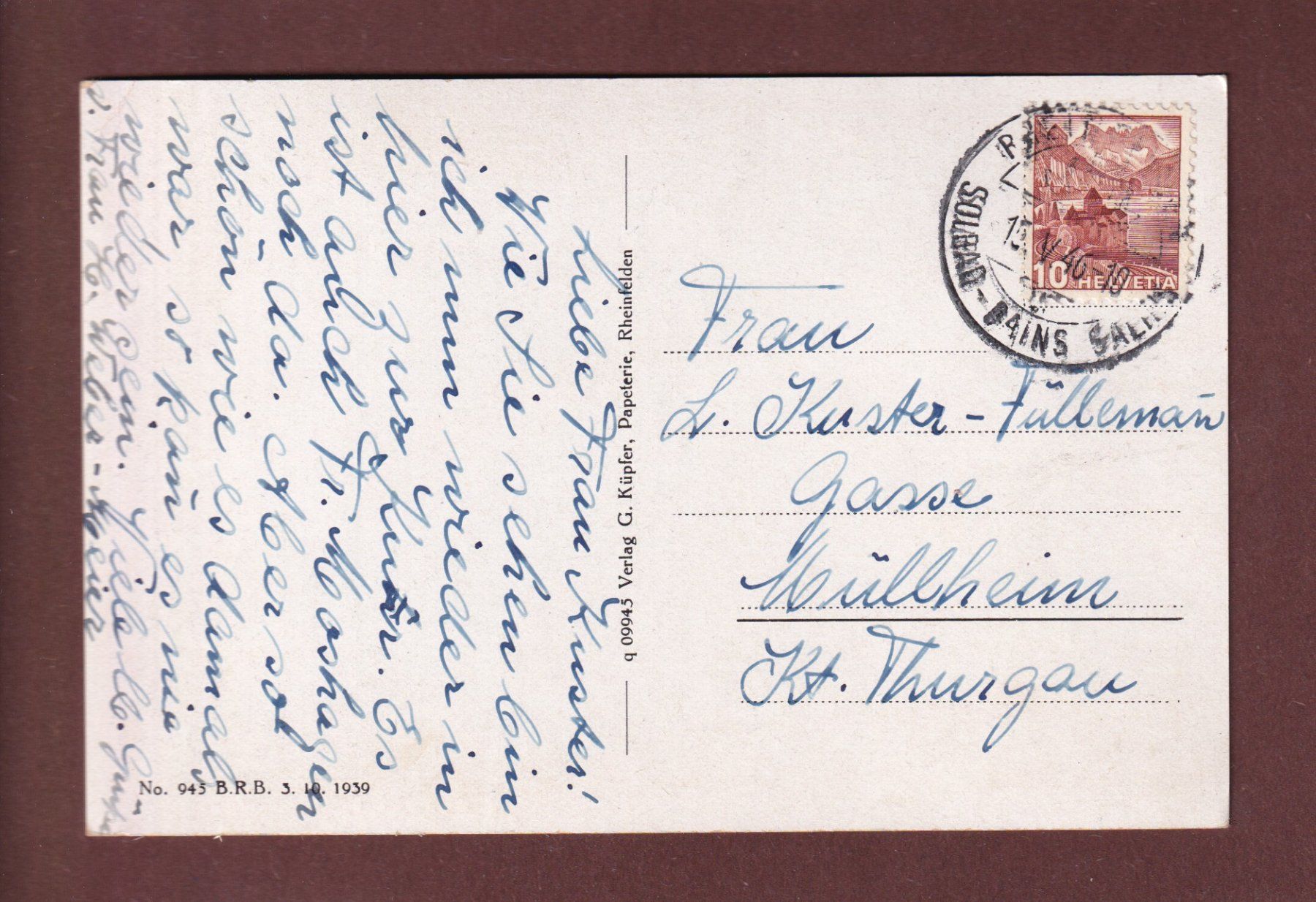 Cartoline postali: RHEINFELDEN - Sanatorium - 1946 – Usato da Pully venduto da nicecards-shop 1