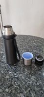 Thermoskanne Edelstahl schwarz mit Griff und Becher neu...
