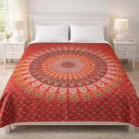 Tagesdecke Bettüberwurf Baumwolle MANDALA Indien XL Rot bunt