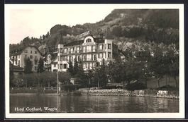 AK Weggis, Hotel Gotthard vom Wasser aus
