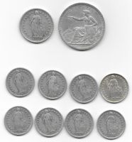 SCHWEIZER MÜNZEN SILBERLOT AB 5 FRANKEN 1874 TOP WERTE