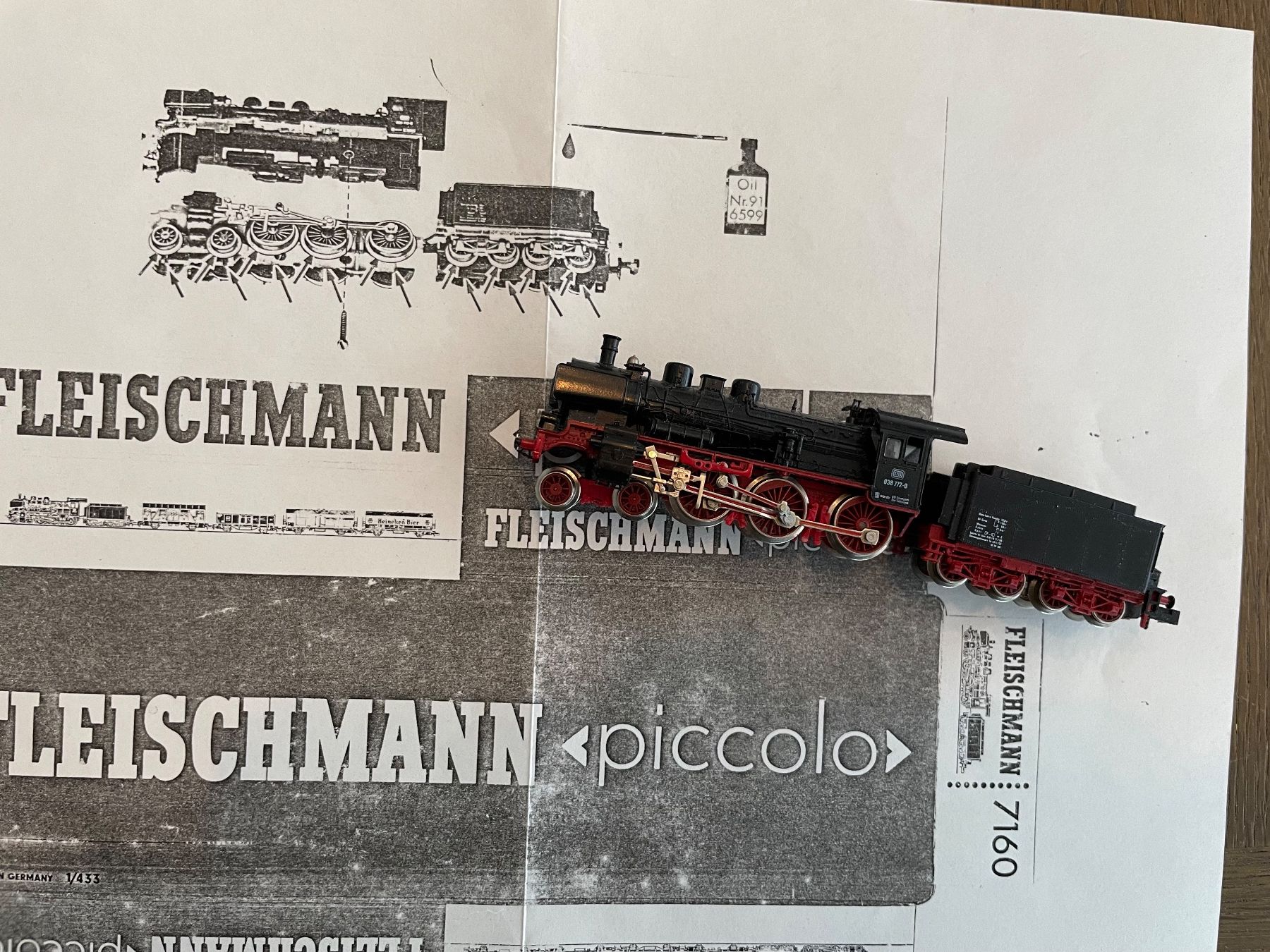 Fleischmann Modellini di ferrovie: Fleischmann 7160 DB Schlepptenderlok BR 038 mit Tender – Usato da Rorschach venduto da Karotten 4