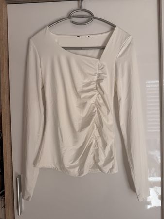 Damen Langarmshirt weiss Raffung Grösse S 