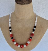 Vintage Kette Glasperlen orange/schwarz/weiss 70-er Jahre